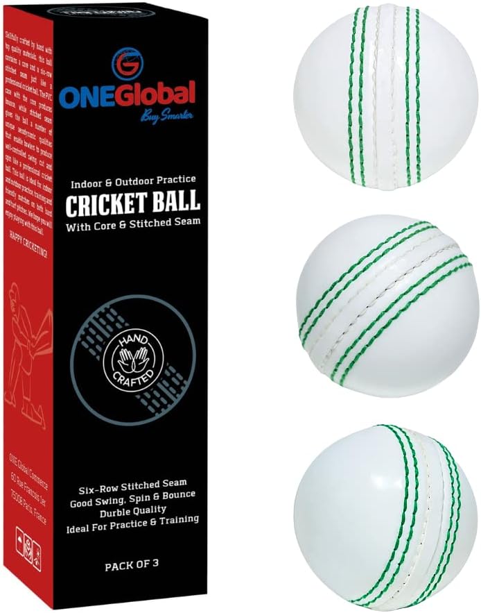 ONEGlobal Soft Rubber Cricket Ball for Practice | Outdoor & Indoor Practice Cricket Ball with Core & Stitched Seam | Realistic Feel, True Bounce & Swing for Practice, Honing Skills & Family Fun - Image 1
